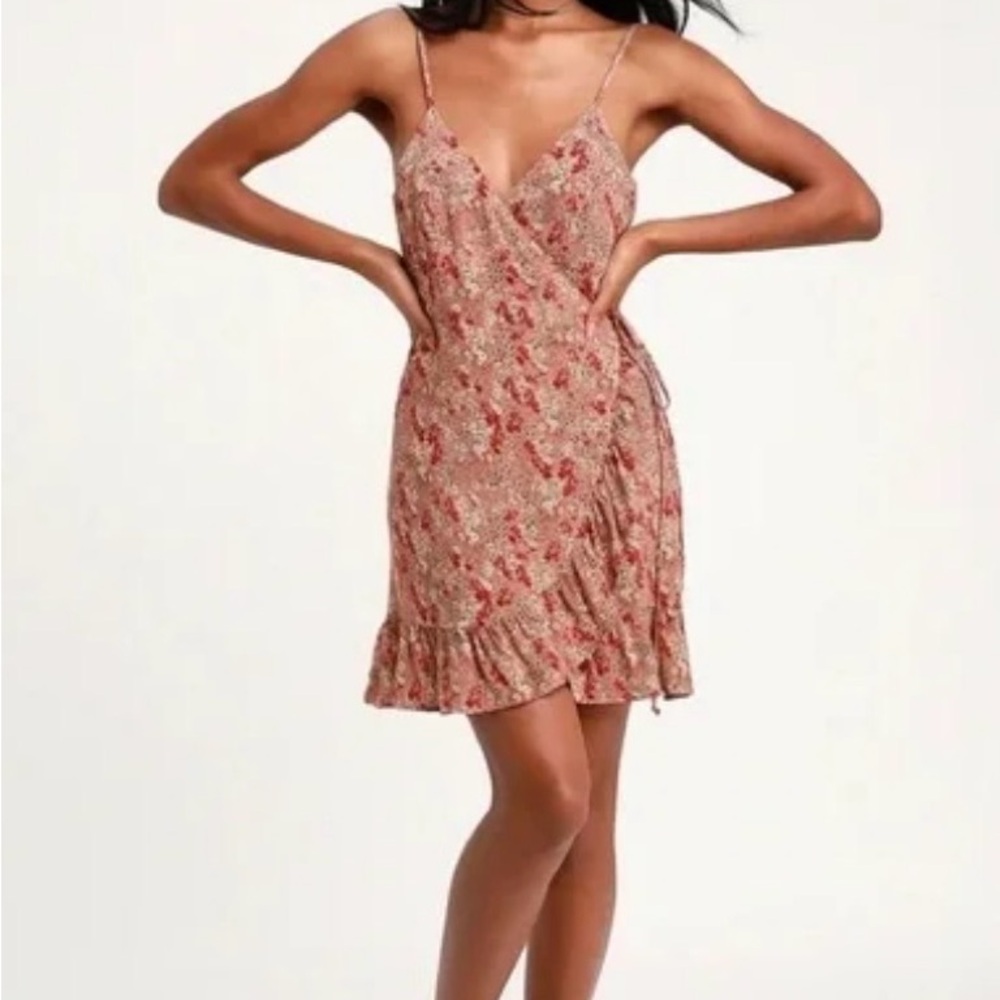 Free People All My Love Pink Multi Floral Print Wrap Slip Dress Sz-M - Picture 3 of 9